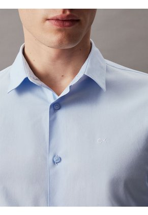 Camisa Azul Slim De Popelín Elástico Calvin Klein
