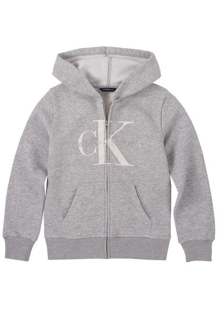 Buzo Gris Con Gorro Y Monograma Para Niño Calvin Klein