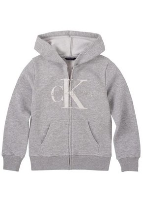 Buzo Gris Con Gorro Y Monograma Para Niño Calvin Klein