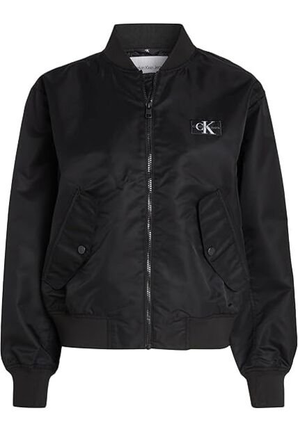 Chaqueta Negra Bomber Holgada De Satén Calvin Klein