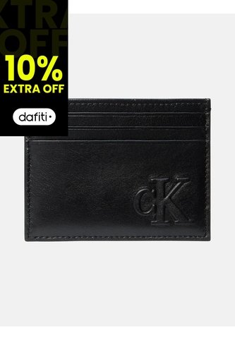 Tarjetero Negro De Cuero Con Monograma En Relieve Calvin Klein Calvin Klein