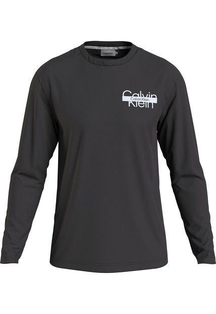 Camiseta Negra Manga Larga Con Logo Cortado Calvin Klein