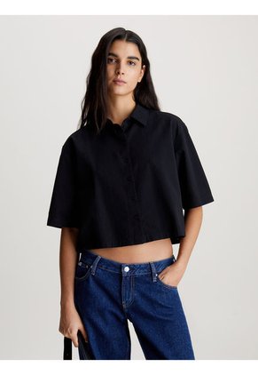 Camisa Negra De Espalda Anudada De Sirsaca De Algodón Calvin Klein