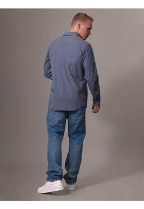 Camisa Azul Elástica A Rayas De Popelina Calvin Klein