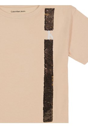 Camiseta Con Cuello Redondo Niña Beige Calvin Klein