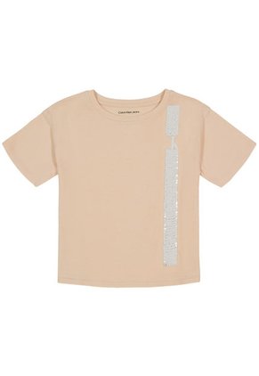 Camiseta Con Cuello Redondo Niña Beige Calvin Klein