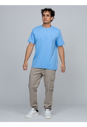 Camiseta Celeste De Algodón Interlock Calvin Klein