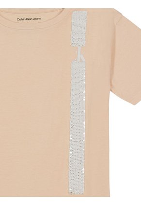 Camiseta Con Cuello Redondo Niña Beige Calvin Klein