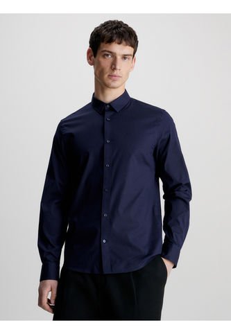Camisa Azul Slim De Popelín Elástico Calvin Klein Calvin Klein