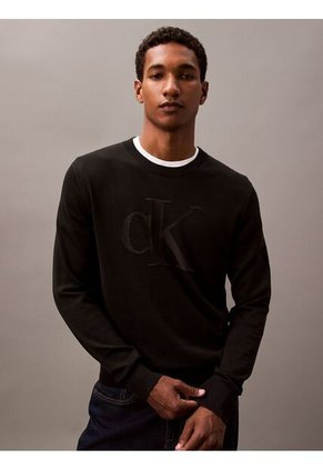 Saco Negro Tejido De Algodón Con Logo Tonal Calvin Klein