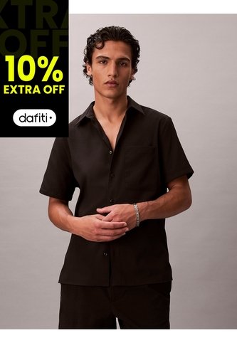 Camisa Negra Manga Corta De Seersucker Calvin Klein Calvin Klein