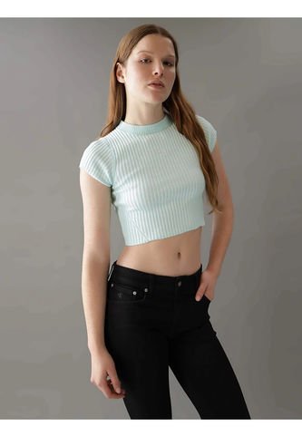 Camiseta Verde Cropped Manga Corta Para Mujer Calvin Klein Calvin Klein