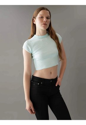 Camiseta Verde Cropped Manga Corta Para Mujer Calvin Klein