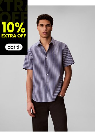 Camisa Azul Stretch A Rayas De Manga Corta Calvin Klein Calvin Klein