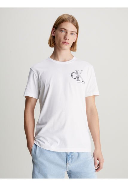 Camiseta Blanca Con Monograma Meta Calvin Klein