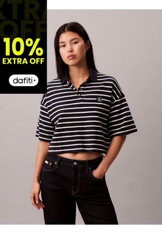 Polo Azul Cropped De Piqué A Rayas Calvin Klein Calvin Klein