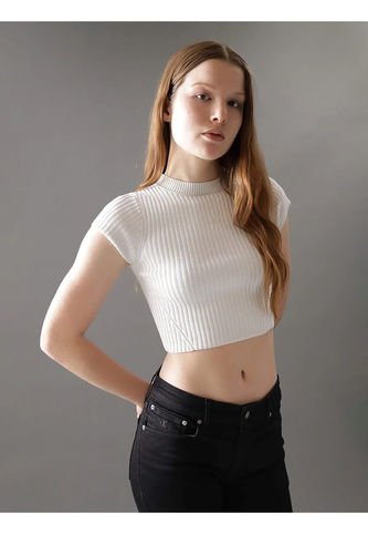 Camiseta Beige Cropped Manga Corta Para Mujer Calvin Klein Calvin Klein