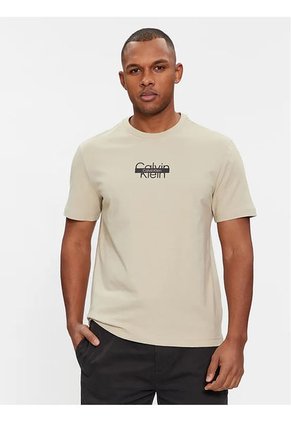 Camiseta Beige De Algodón Con Logotipo Para Hombre Calvin Klein