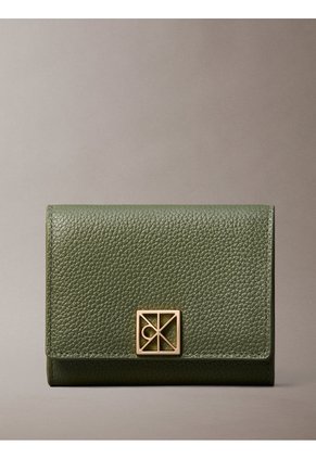 Billetera Verde Trifold De Cuero Con Cremallera Calvin Klein