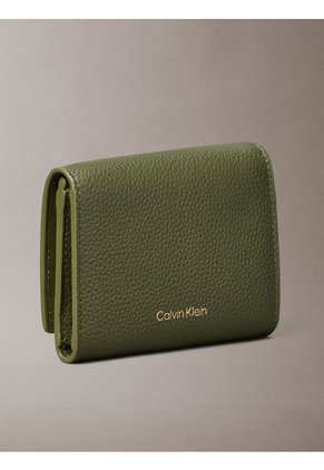 Billetera Verde Trifold De Cuero Con Cremallera Calvin Klein