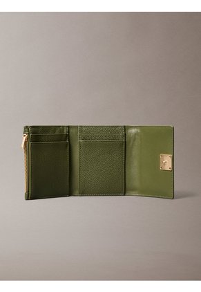 Billetera Verde Trifold De Cuero Con Cremallera Calvin Klein