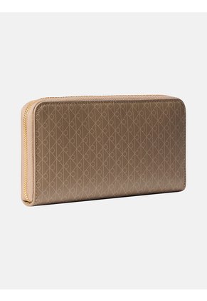 Billetera Beige Larga Con Estampado De Emblema Calvin Klein