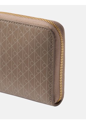 Billetera Beige Larga Con Estampado De Emblema Calvin Klein