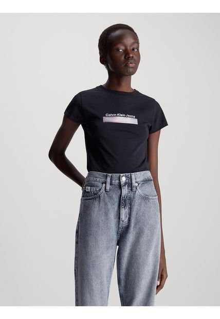 Camiseta Negra Slim Diffused Box Para Mujer Calvin Klein