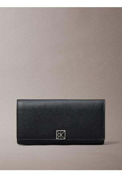 Billetera Negra Larga De Cuero Calvin Klein