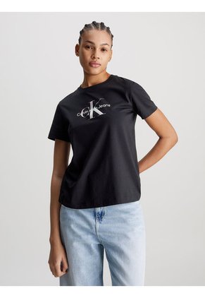 Camiseta Negra Regular Con Monologo Diffused Para Mujer Calvin Klein