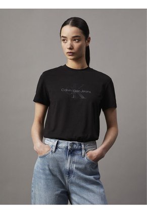 Camiseta Negra Regular Con Monograma Brillante Calvin Klein