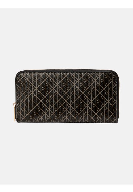 Billetera Negra Larga Con Estampado De Emblema Calvin Klein