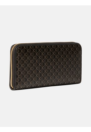Billetera Negra Larga Con Estampado De Emblema Calvin Klein