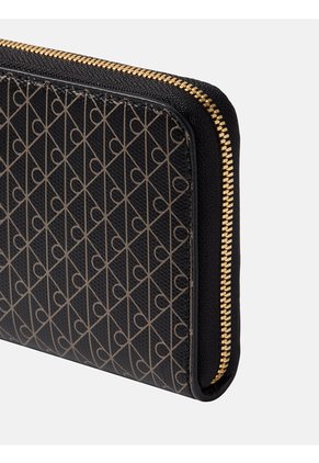 Billetera Negra Larga Con Estampado De Emblema Calvin Klein