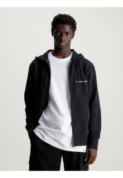 Buzo Negro De Algodón Con Capota Y Cremallera Calvin Klein