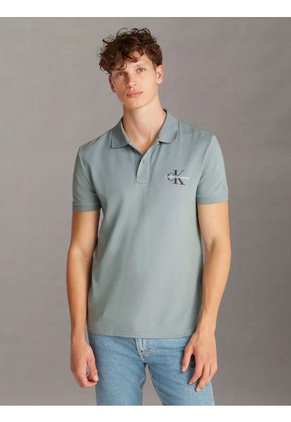 Polo Azul Con Monograma Calvin Klein