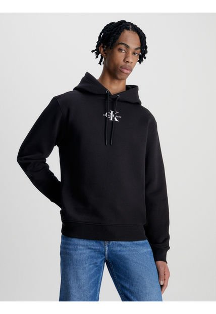 Buzo Negro Con Gorro Y Monograma Para Hombre Calvin Klein