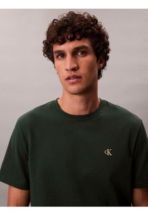 Camiseta Verde Regular De Manga Corta Con Monograma Bordado Calvin Klein