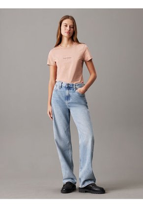 Camiseta Beige Slim Con Logotipo Tonal Calvin Klein