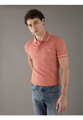 Polo Naranja Slim Con Ribete En Contraste Calvin Klein