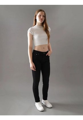 Camiseta Beige Cropped Manga Corta Para Mujer Calvin Klein