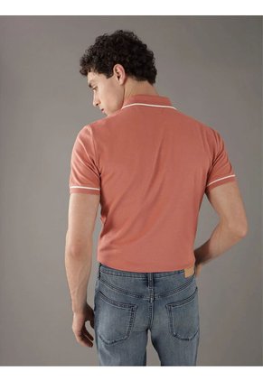 Polo Naranja Slim Con Ribete En Contraste Calvin Klein