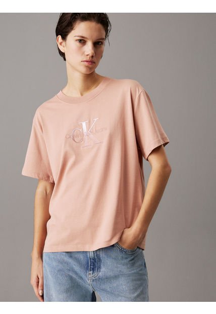 Camiseta Beige Holgada Con Monograma Calvin Klein