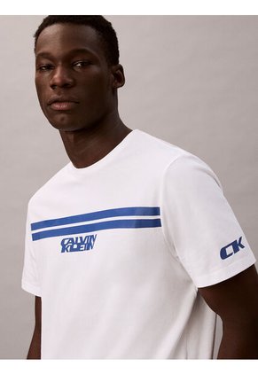 Camiseta Blanca De Rayas Con Logo Calvin Klein