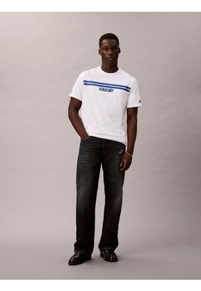 Camiseta Blanca De Rayas Con Logo Calvin Klein
