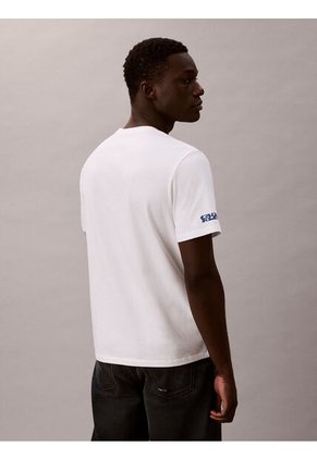 Camiseta Blanca De Rayas Con Logo Calvin Klein