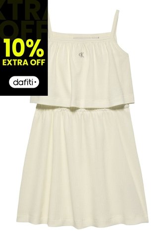 Vestido Blanco Para Niña Texturizado De Tirantes Y Capas Calvin Klein Calvin Klein