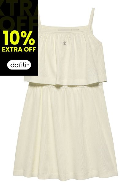Vestido Blanco Para Niña Texturizado De Tirantes Y Capas Calvin Klein