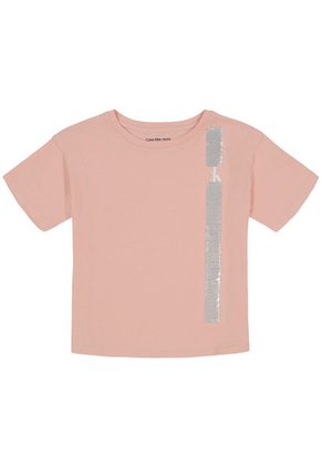Camiseta Con Cuello Redondo Niña Rosado Calvin Klein