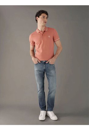 Polo Naranja Slim Con Ribete En Contraste Calvin Klein